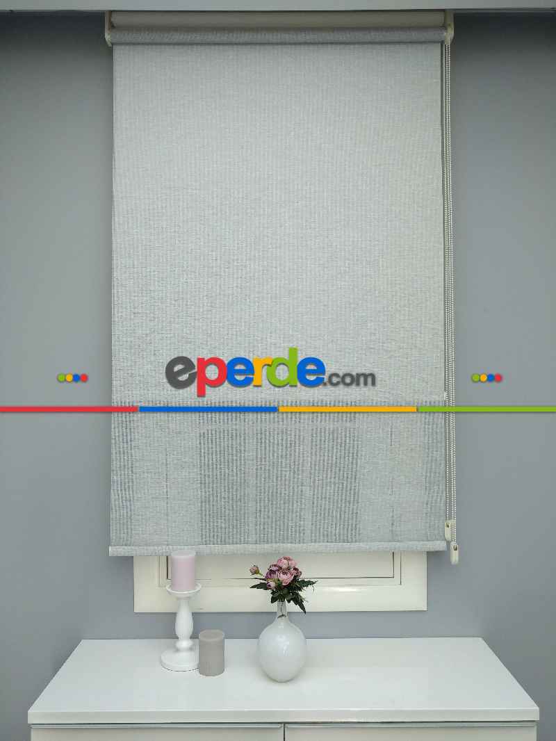 2025 Sezonu - Çiftli Sistem Naturel Keten Tül Stor- Mavi Grimsi