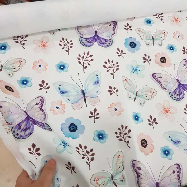 Kelebek Ve Çiçek Desenli Fon Perde Evm815 Kumaşı Kalındır Duck Bezi Değildir- Beyaz