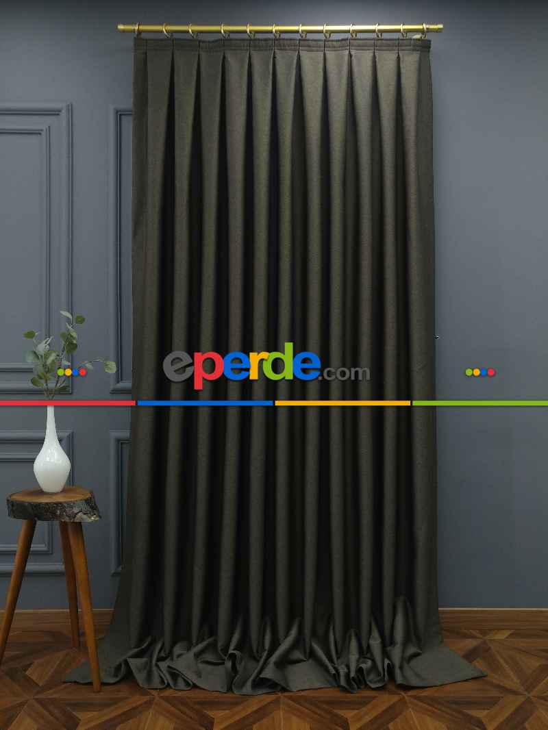 Modern Keten Görünümlü Işık Geçirmez Karatma Fon Perde 2025 Ikon- Kahve Venge-acı Kahve