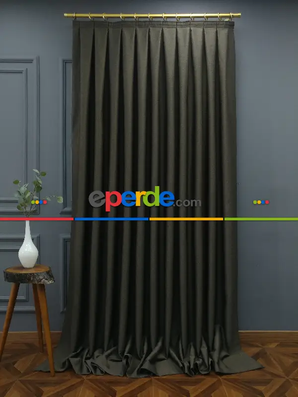 Yatak Odası - Modern Keten Görünümlü Işık Geçirmez Karatma Fon Perde 2021 Ikon- Kahve Venge-acı Kahve