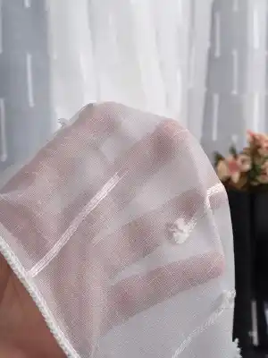 Minimal Çizgili Ekru Keten Tül Perde | Modern Ve Zarif Görünüm