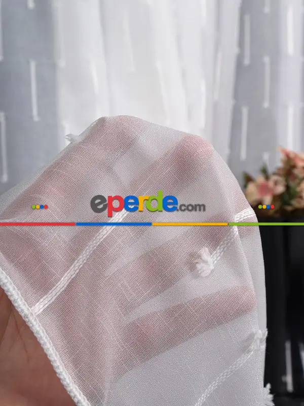 Minimal Çizgili Ekru Keten Tül Perde | Modern Ve Zarif Görünüm