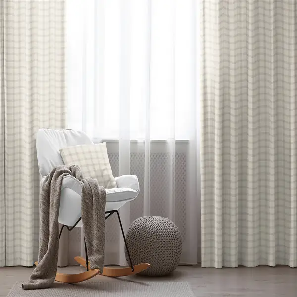 Kız ve Erkek Bebek Odası Fon Perde - Krem Bej - Ekose Desenli