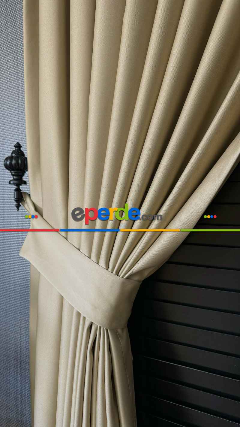 Bej Krem Blackout - Karartma Fon Perde, Premium Kalite Serisidir, %75 Oranında Işığı Keser