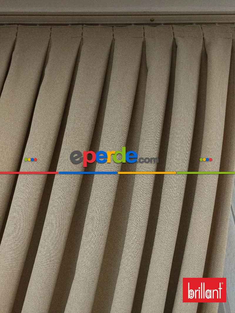 Brillant Keten Koyu Krem Renk Düz Fon Perde - Krem Koyu