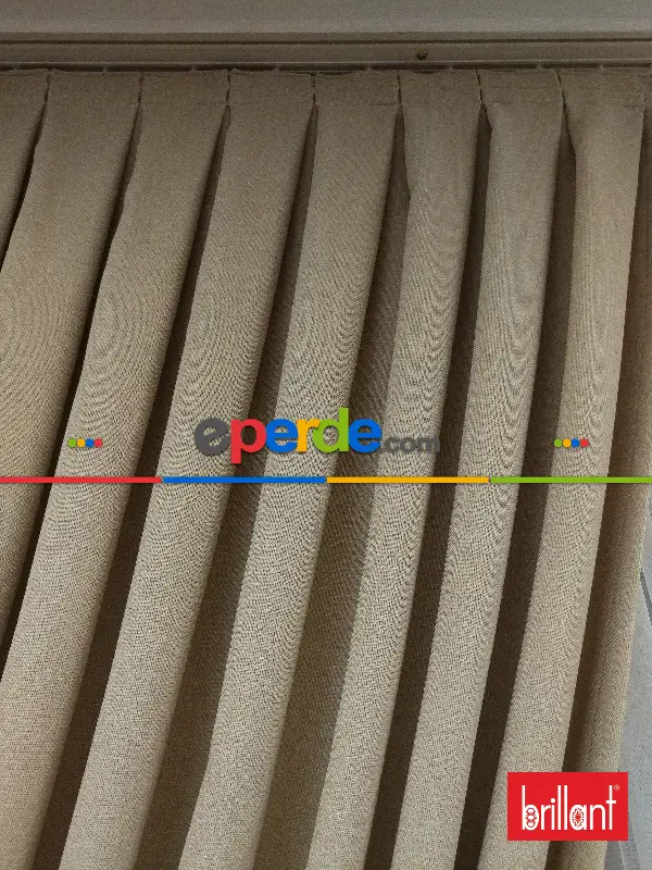 Yatak Odası - Brillant Keten Koyu Krem Renk Düz Fon Perde - Krem Koyu