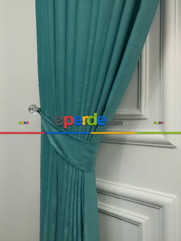 Salon - Soft Fon Perde Açık Petrol Dökümlü En - Petrol Mavisi