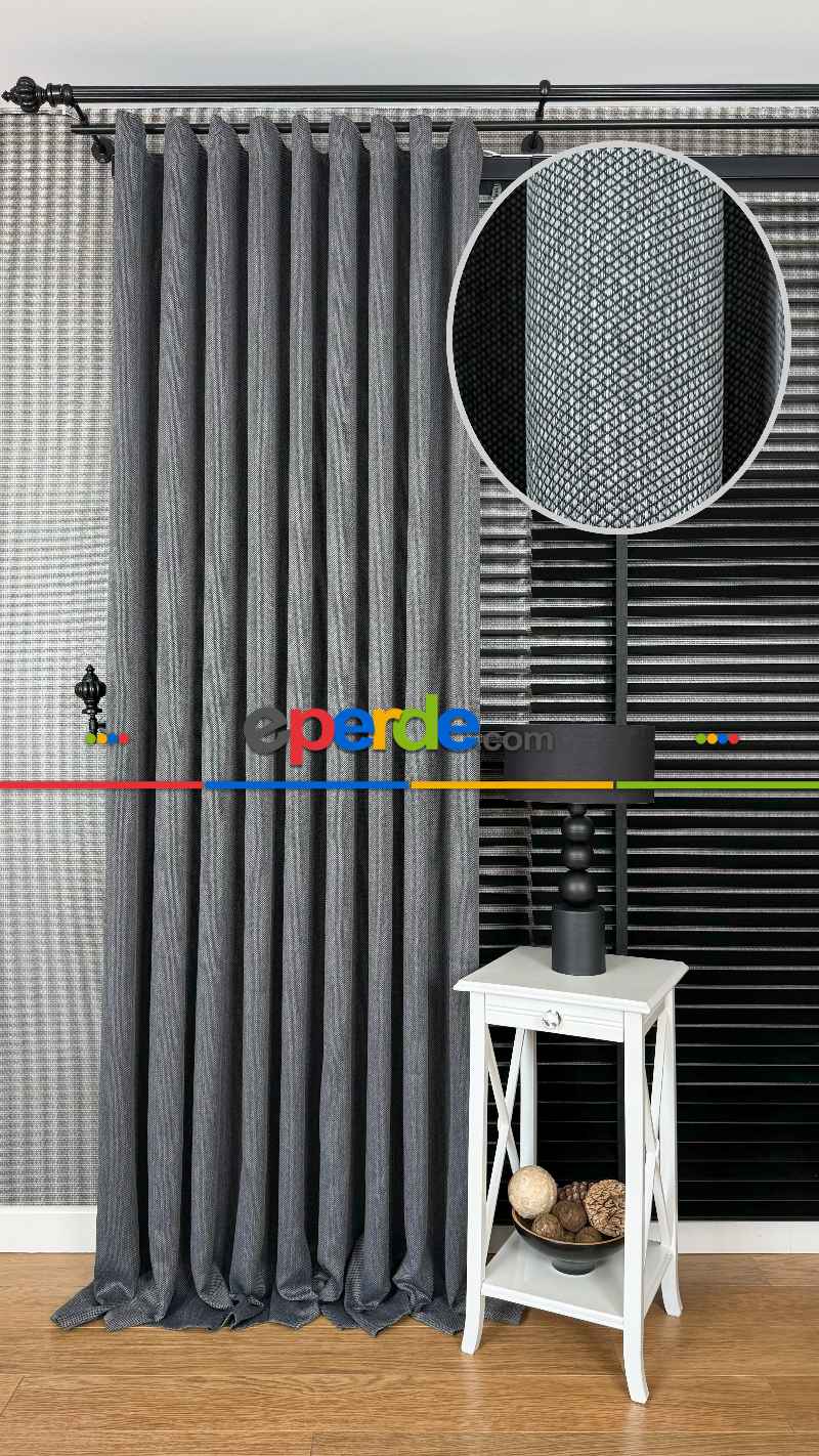 Koyu Gri Düz Jakar Dokuma, Premium Kalite Serisi Hasır Doku Fon Perde