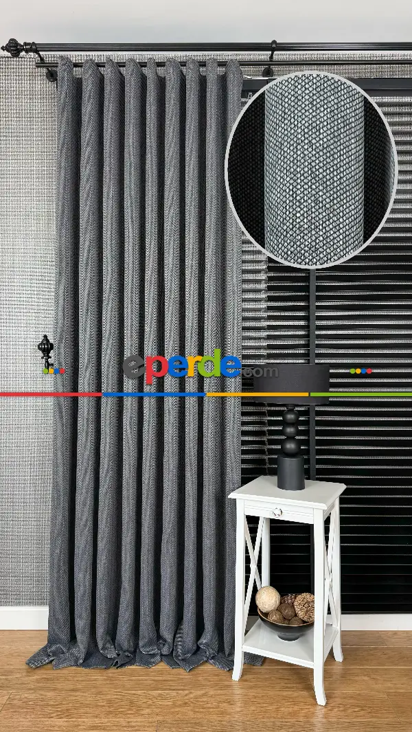 Koyu Gri Düz Jakar Dokuma, Premium Kalite Serisi Hasır Doku Fon Perde