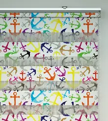 Bebek Odası Zebra Perde - Renkli Çapa Baskılı Zebra Perde- Mavi-Sarı-Beyaz-Turkuaz-Pembe-Su Yeşili