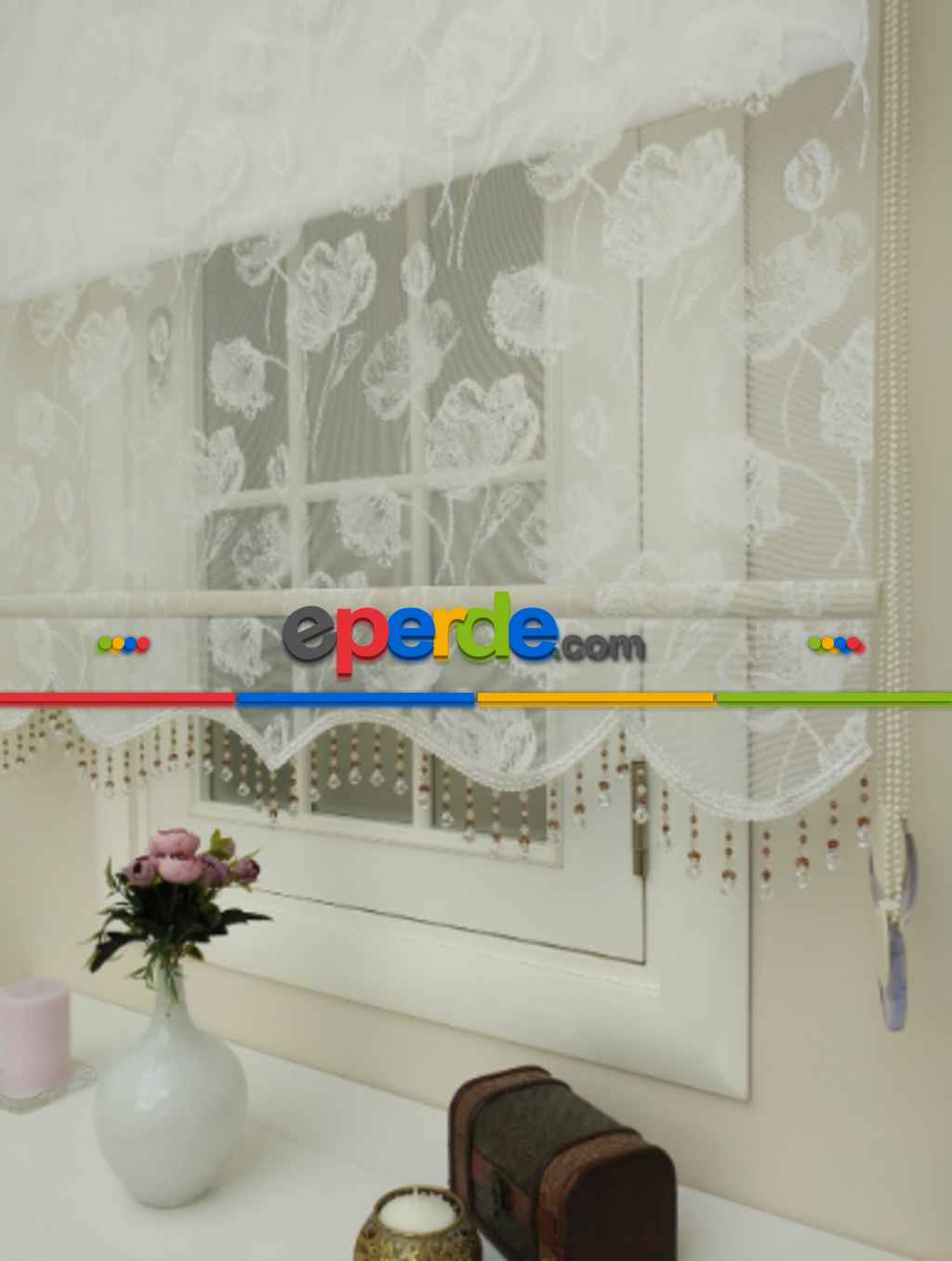 Mutfak - Örme Tül Stor Perde- Beyaz