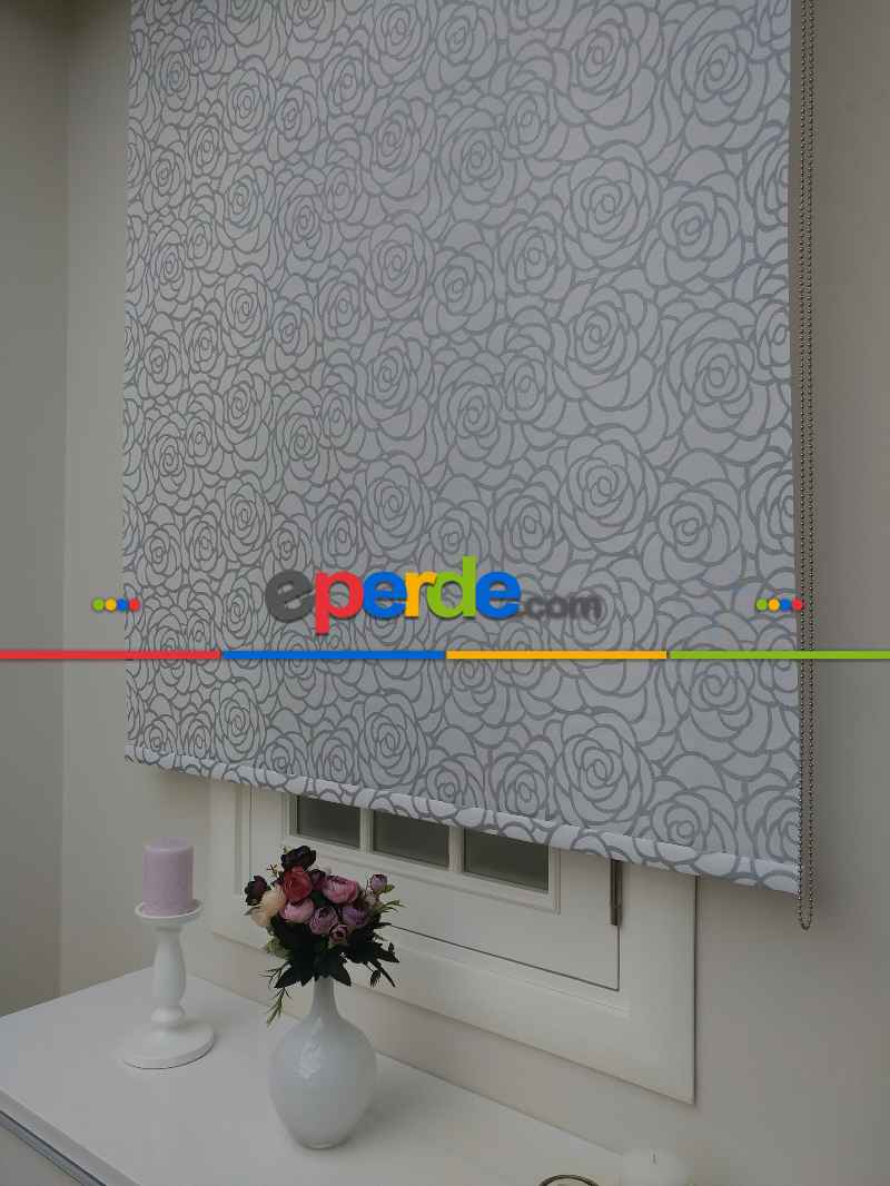 Gri Simli Gül Desen Stor- Gri-füme-antrasit-beyaz-gri Simli- Çok Renkli 2