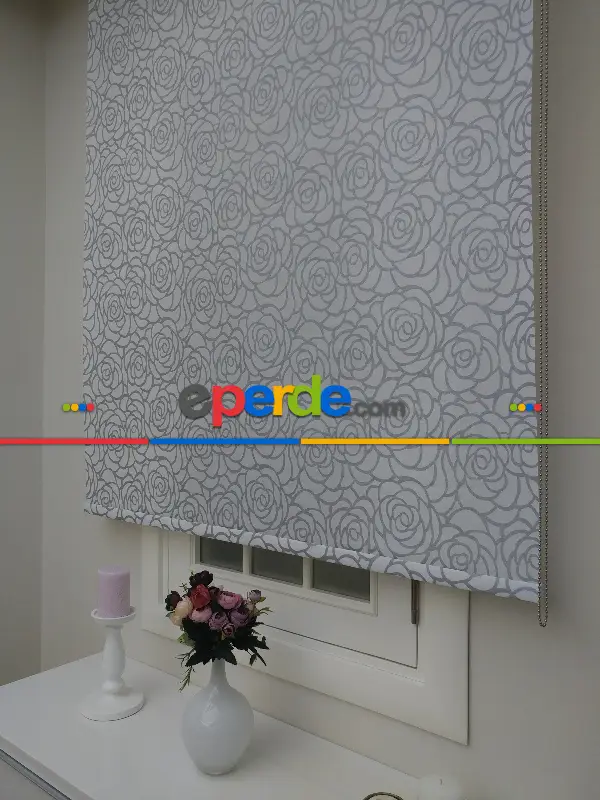 Salon Stor - Gri Simli Gül Desen Stor- Gri-füme-antrasit-beyaz-gri Simli- Çok Renkli 2