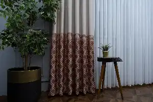 Modern Pano Fon Perde Bantlı Çift Renk - 504- Bej-kiremit Rengi-gül Kurusu