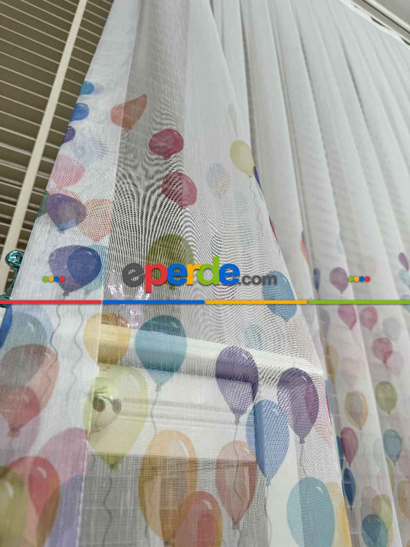 Bebek Odası Tül Perde - Çok Renkli Balon Baskılı Tül Perde, Çocuk-bebek Odası, Premium Seri