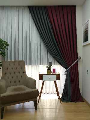 Gri Bordo Renk Kombinli Desenli Fon Perde- Gri-füme-antrasit-bordo