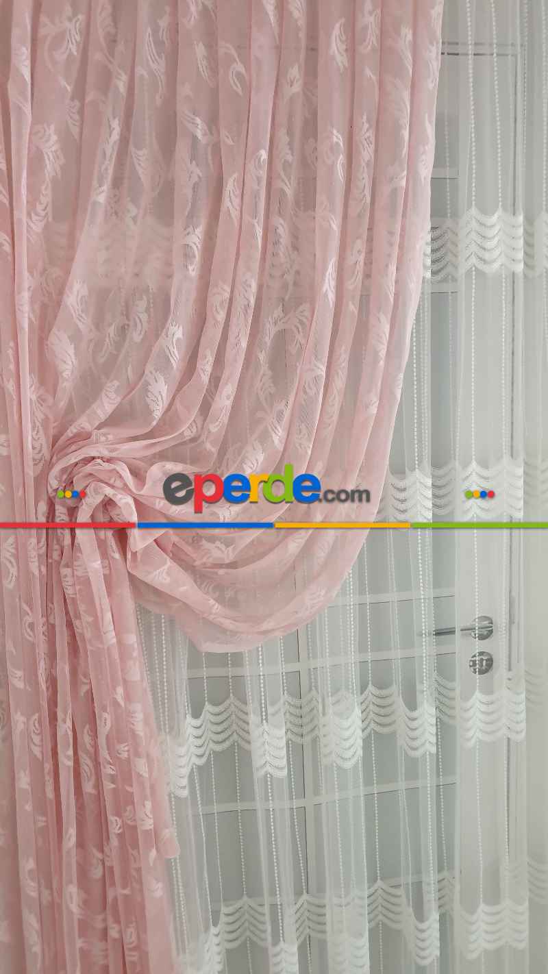 Salon - Tül Fon Pembe Fon Perde- Pembe 70cm X 270cm 