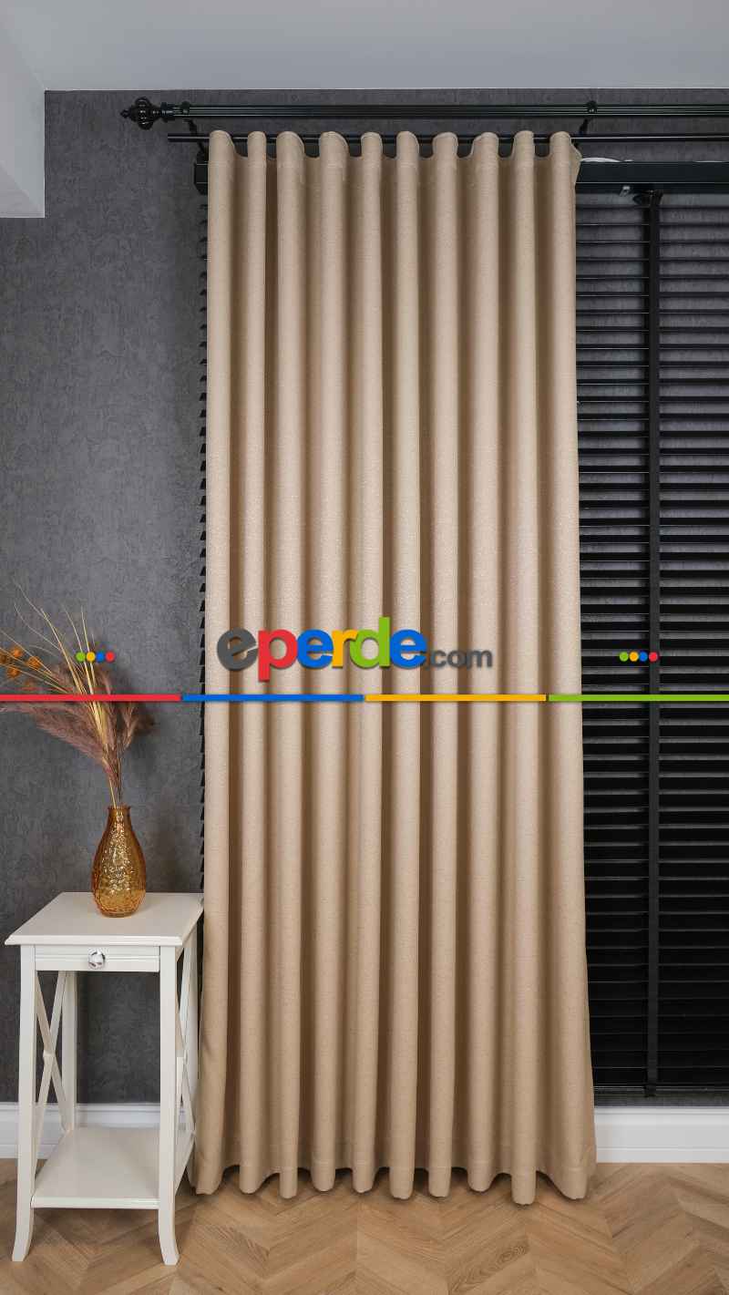 Bej Premium Jakar Dokuma Fon Perde, 33 Farklı Renk Parlak Zemin