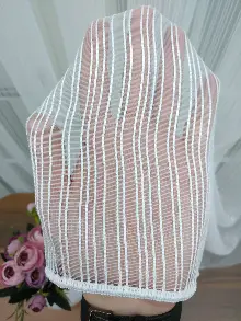 Ekru - Boyuna Çizgili İp Tül Perde- Ekru - Kurşunlu Tül