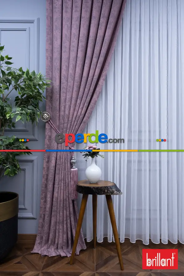 Patinedesenli Brillant Jakar Desen Fon Perde ( Dökümlü Fon )- Pembe Pudra Pembe-gül Kurusu