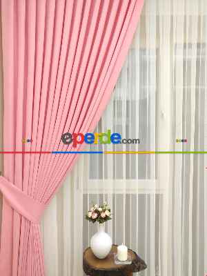 Pembe - Düz Fon Perde ( Dökümlü Fon Perde)- Pembe Açık