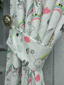 Bebek Odası Fon - Unicorn Desenli Fon Perde Evm681 Kumaşı Kalındır Duck Bezi Değildir- Siyah