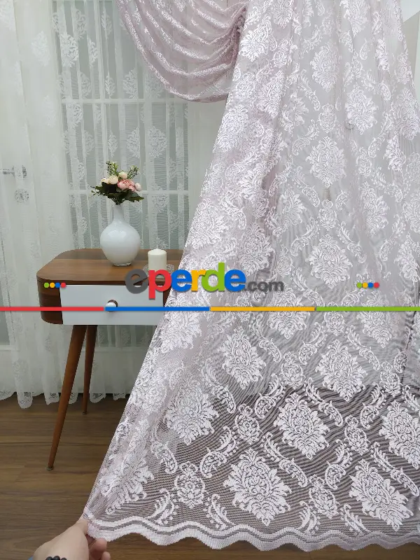 Pudra Pembe Tül Fon Perde- Pembe Pudra Pembe