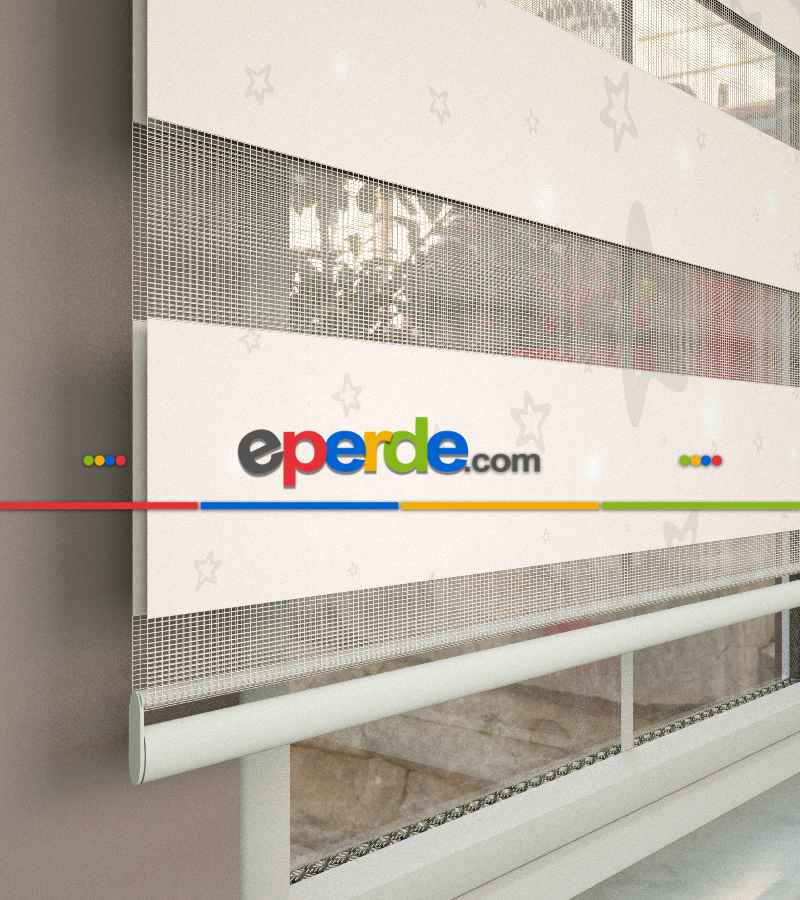 Yıldız Desenli Baskılı Zebra Perde- Çok Renkli