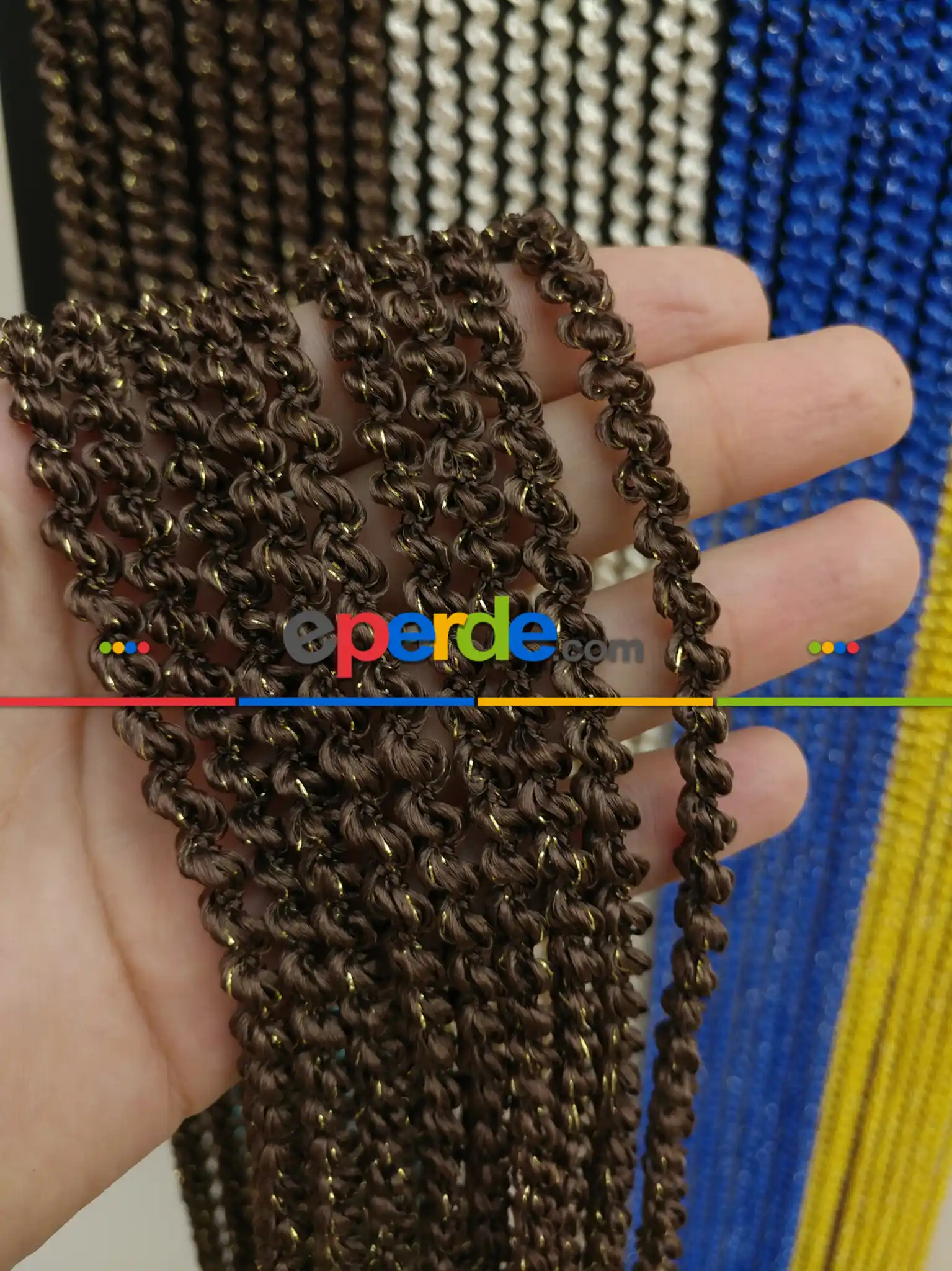 Kahve Altın Rengi İp Perde Bukle Serisi- Altın-kahve