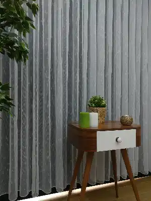 Yeni Sezon İnce Çizgili Tül Perde- Ekru - Kurşunlu Tül