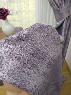 Patinedesenli Lila - Katyonik Jakar Fon Perde- Lila