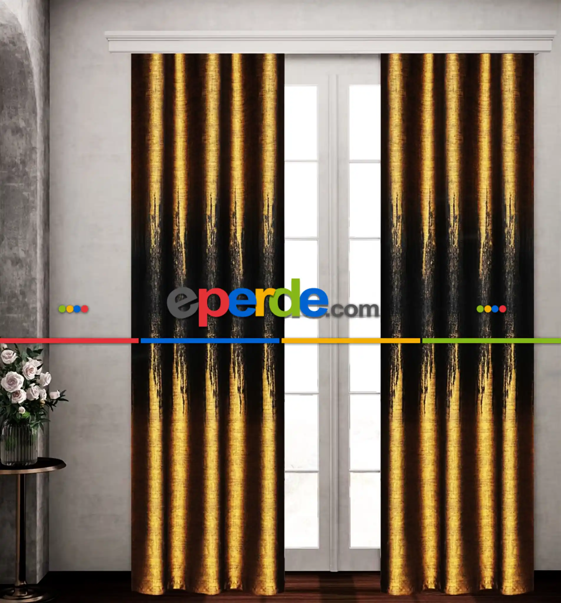 Siyah Altın Gold Fon Pano Perde, Taç Marka, Adet Fiyatıdır, İstediğiniz Boy Ölçüsünde Dikilir, Eni 70 İla 100cm Arası Seçenekler, Sık Piledir 70cm X 290cm 