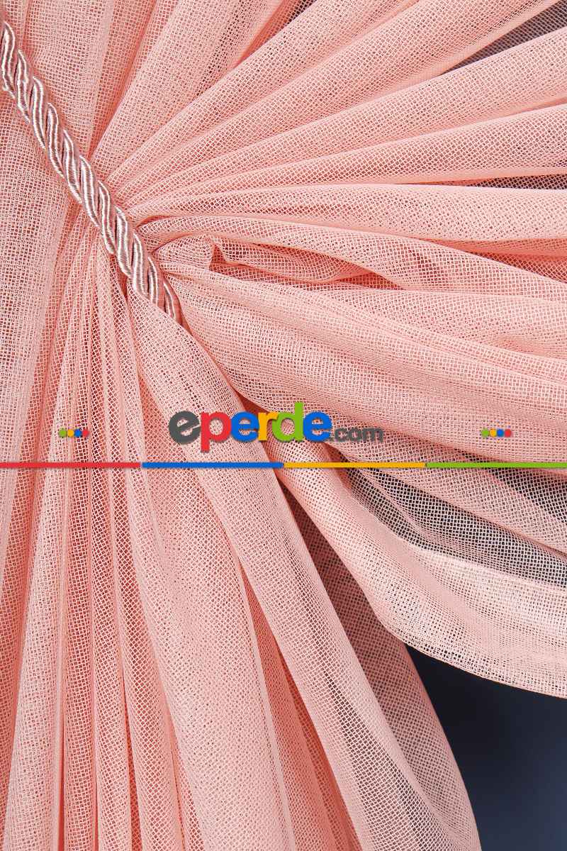 Gri - Pudra Renkli Krevize Düz Tül Perde ( Kordon Hediyeli )