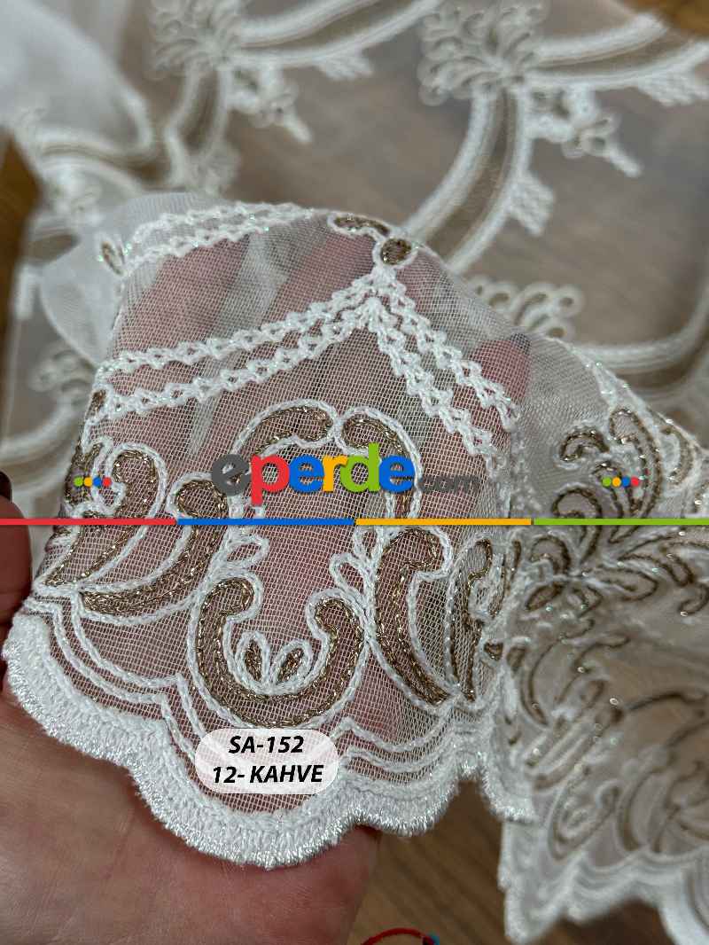 Simli Damask Desen Nakışlı Tül Perde - Özel Dokuma Ağır Gramajlı Premium