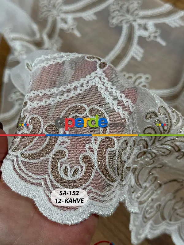 Salon - Simli Damask Desen Nakışlı Tül Perde - Özel Dokuma Ağır Gramajlı Premium