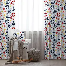 Çocuk Odası - Çapa Desenli Fon Perde Evim932 Kumaşı Kalındır Duck Bezi Değildir- Mavi-beyaz