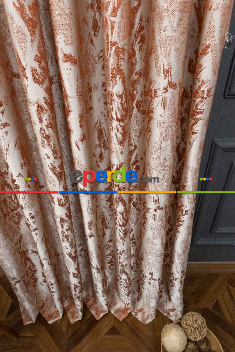 Yatak Odası Fon Jakar Dokuma Fon Perde Kiremit