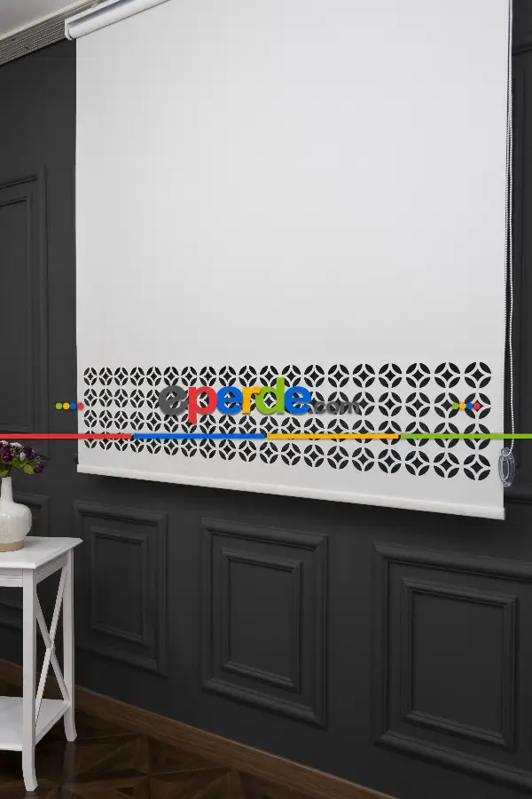 Salon Stor - Ekru Renk Lazer Kesim Mat Stor Perde (ister Düz - İster Lazer Kesimli Satın Alın)