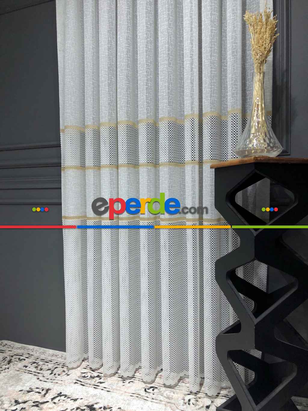 Yatak Odası - Aplik, Jakar, Eteği Bordürlü, Tül Perde - Ekru/gold