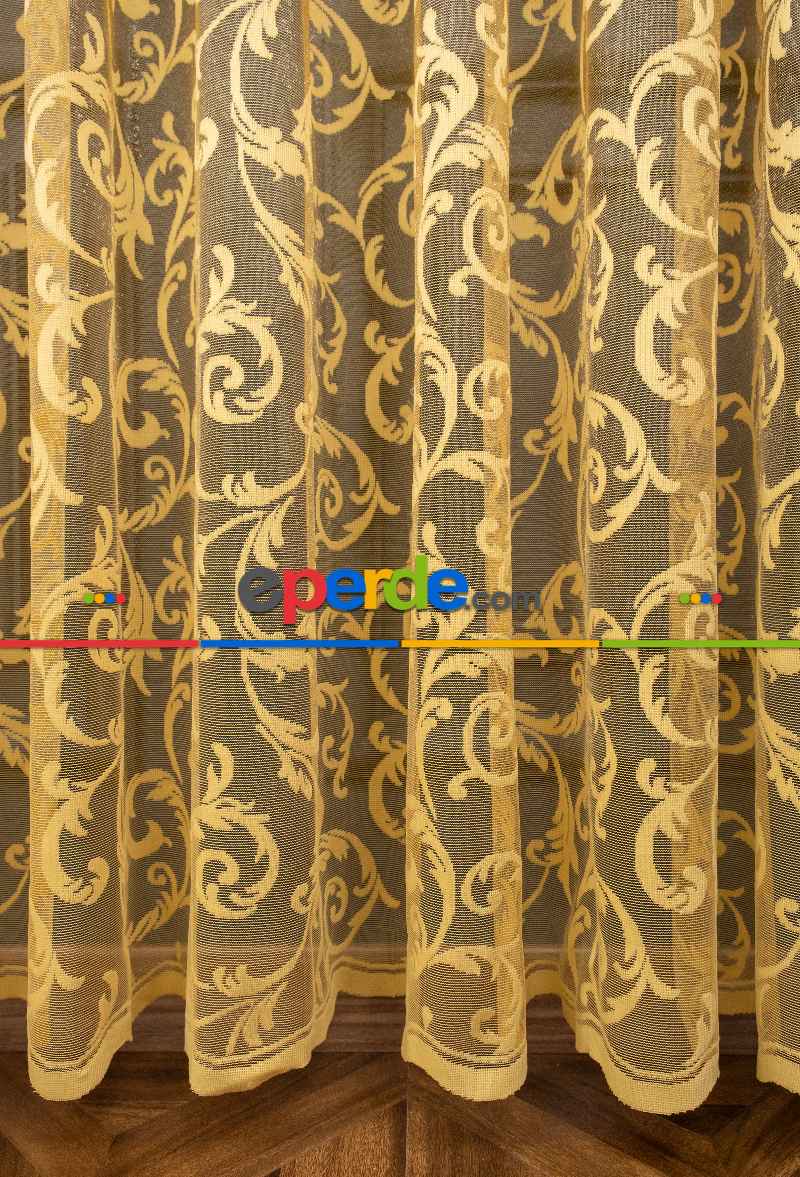 Sarmaşık Desen Hardal Sarı Renk Desen Tasarım Tül