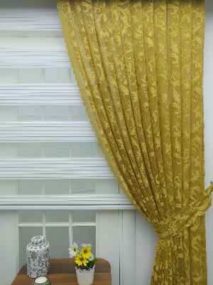 Sarı - Desenli Dantel Tül Fon Perde- Sarı