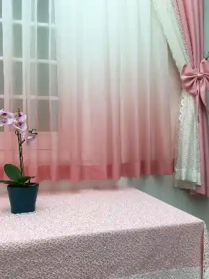 Fonlu Farbalı Tam Takım Perde - Tül Perdesi Hediyedir- Pembe-Ekru