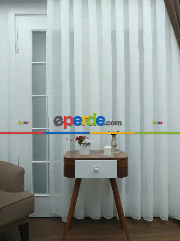 Salon Tül Perde - Ekru ( Beyaza Yakın ) - Keten Tül Perde- Beyaz