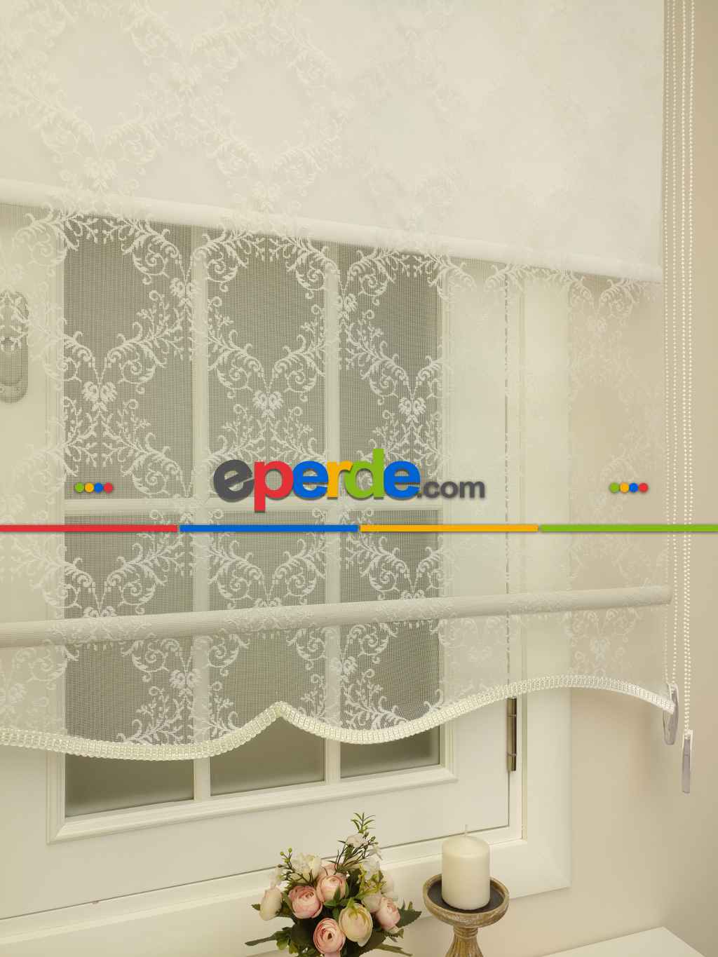 Mutfak Tül Stor Perde - Çiftli Sistem- Beyaz