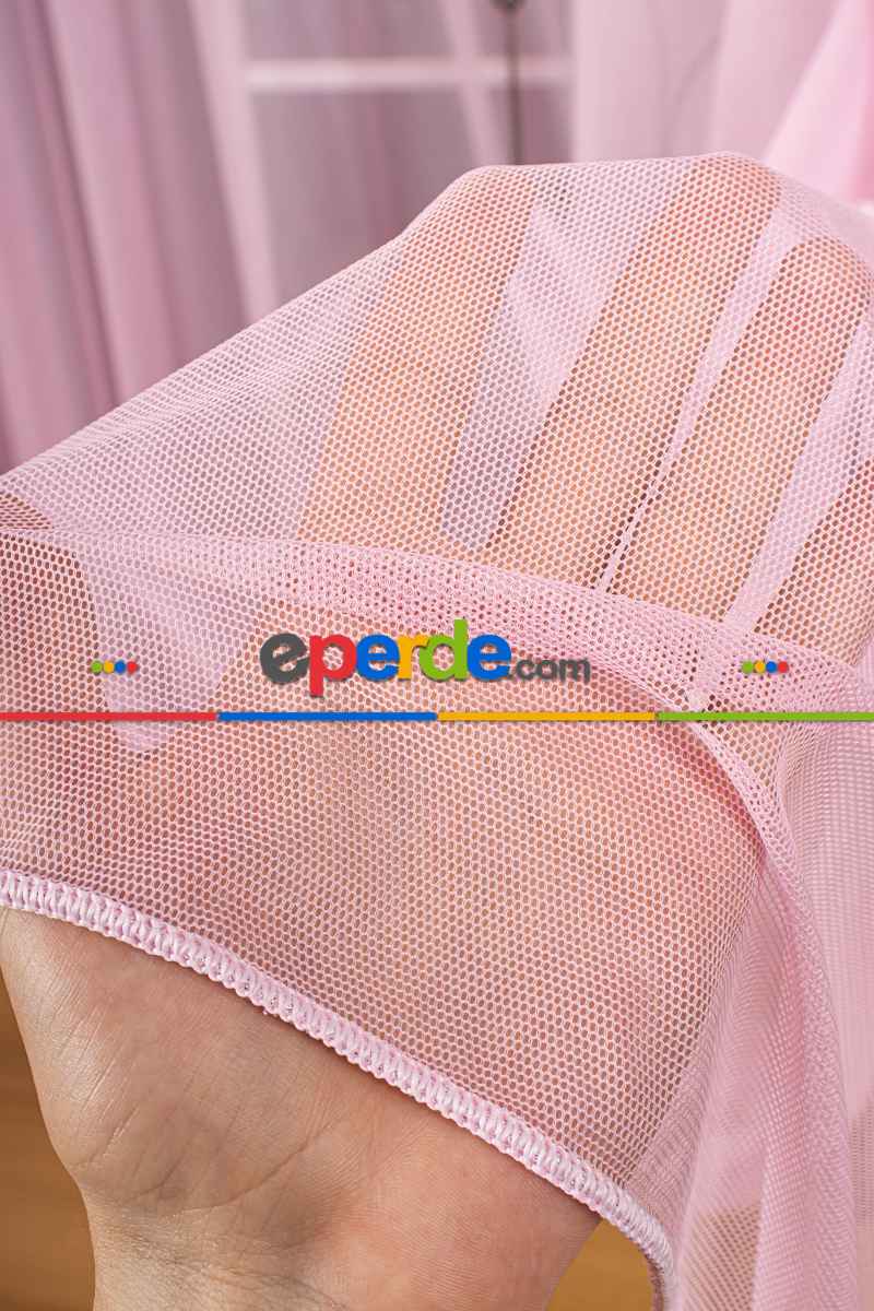 Şeker Pembe Grek Tül Perde Petek Zemin