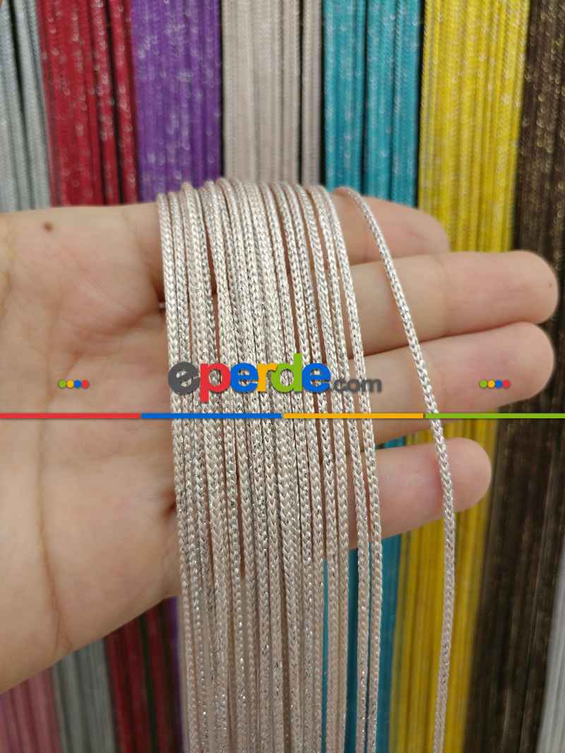 Açık Pembe Rengi İp Perde Kalın Zincir Simli Serisi- Pembe-gümüş