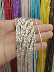 Mutfak İp Perde - Açık Pembe Rengi İp Perde Kalın Zincir Simli Serisi- Pembe-gümüş