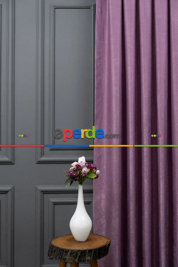 Salon - Soft Fon Perde Koyu Lila Dökümlü En - Lila Koyu Lila