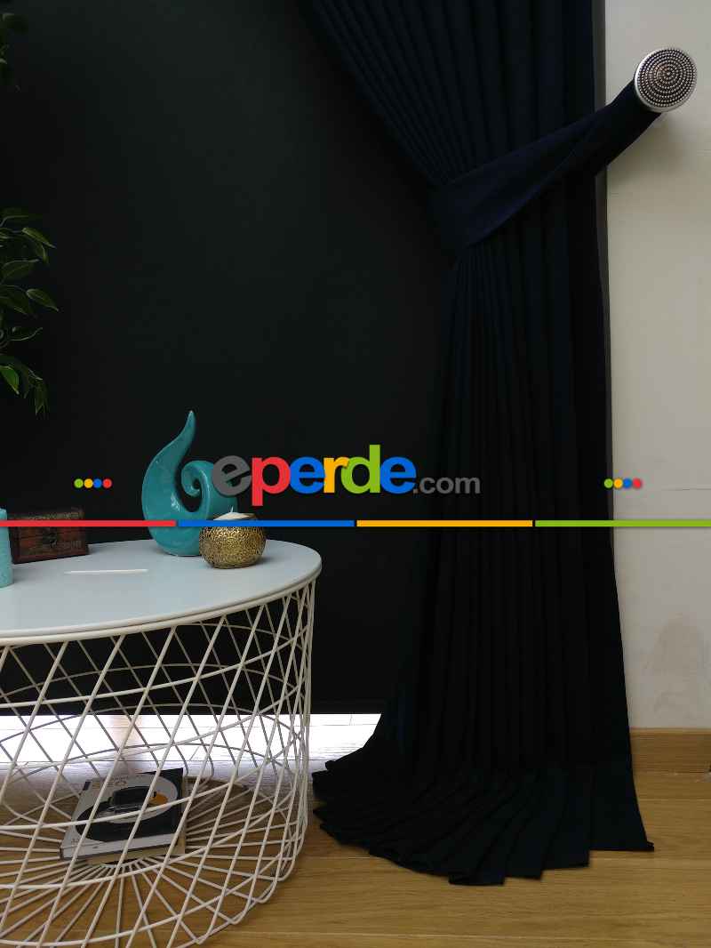 Düz Renk Dökümlü Fon Perde (150)- Lacivert