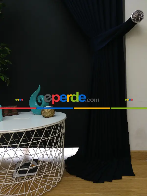 Düz Renk Dökümlü Fon Perde (150)- Lacivert